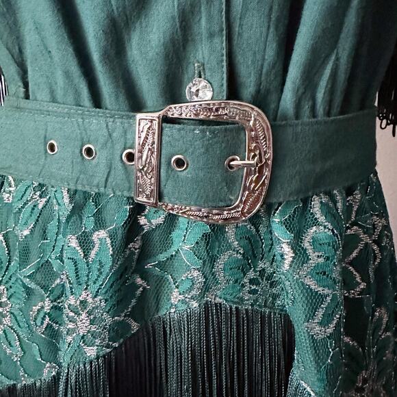 Vintage Lilia Smitty Forest Green Western Midi Dress size 11/12 modern size 8 - Picture 6 of 16